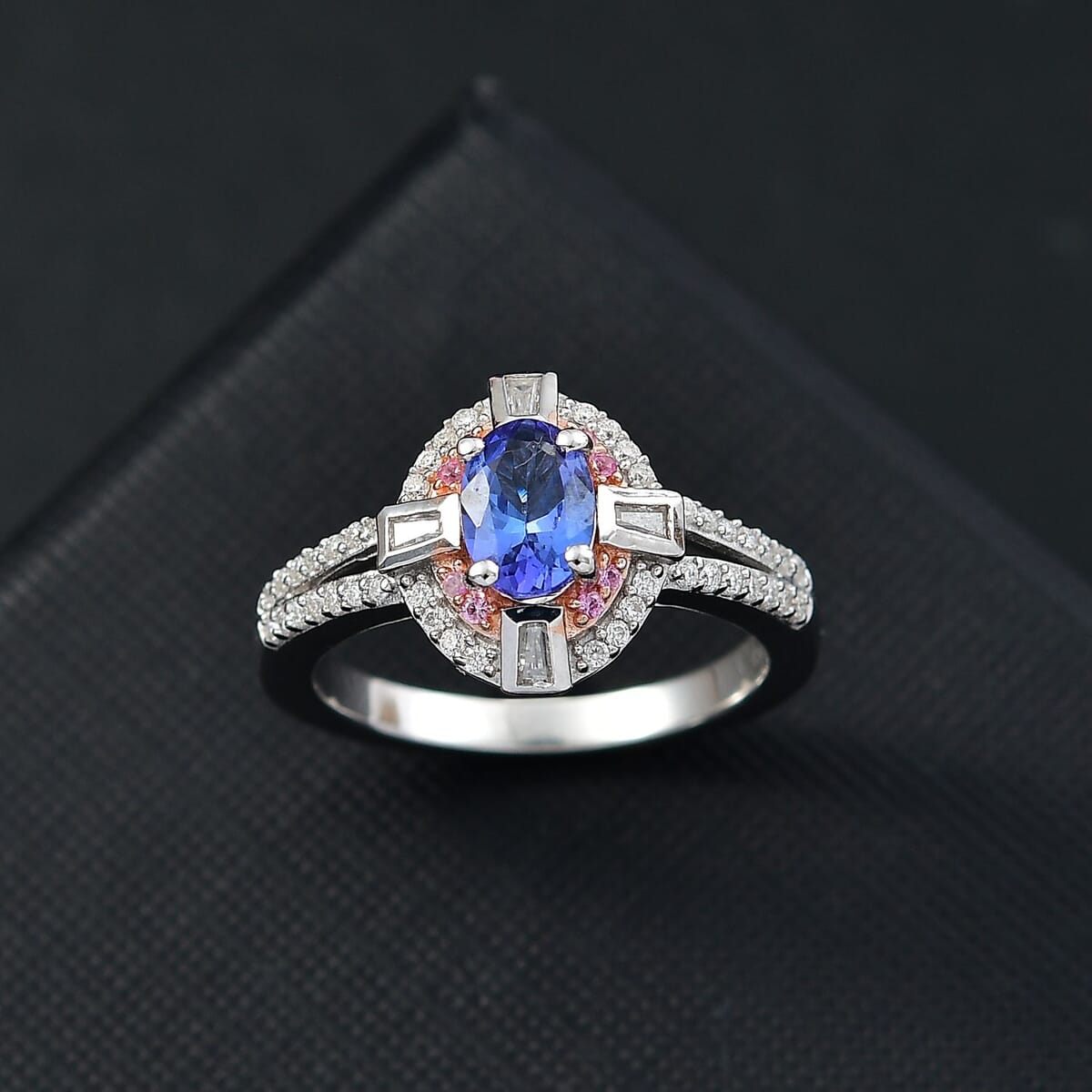 AAA Tanzanite and Multi Gemstone 1.20 ctw Art Deco Ring in 14K Rose Gold and Rhodium Over Sterling Silver (Size 7.0) image number 1