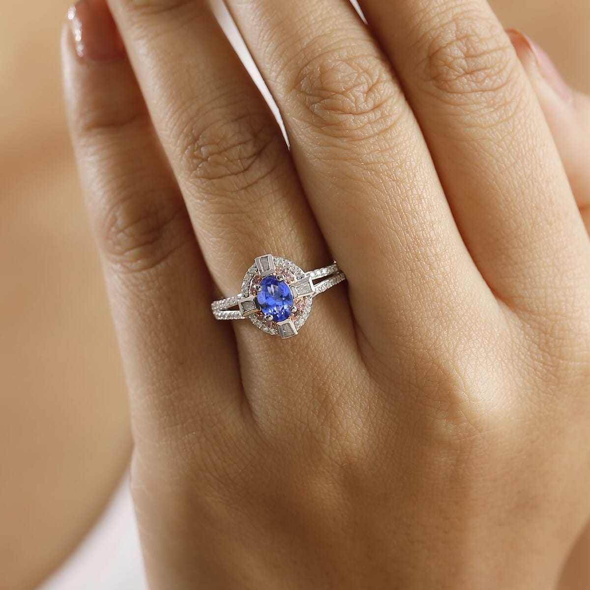 AAA Tanzanite and Multi Gemstone 1.20 ctw Art Deco Ring in 14K Rose Gold and Rhodium Over Sterling Silver (Size 7.0) image number 2