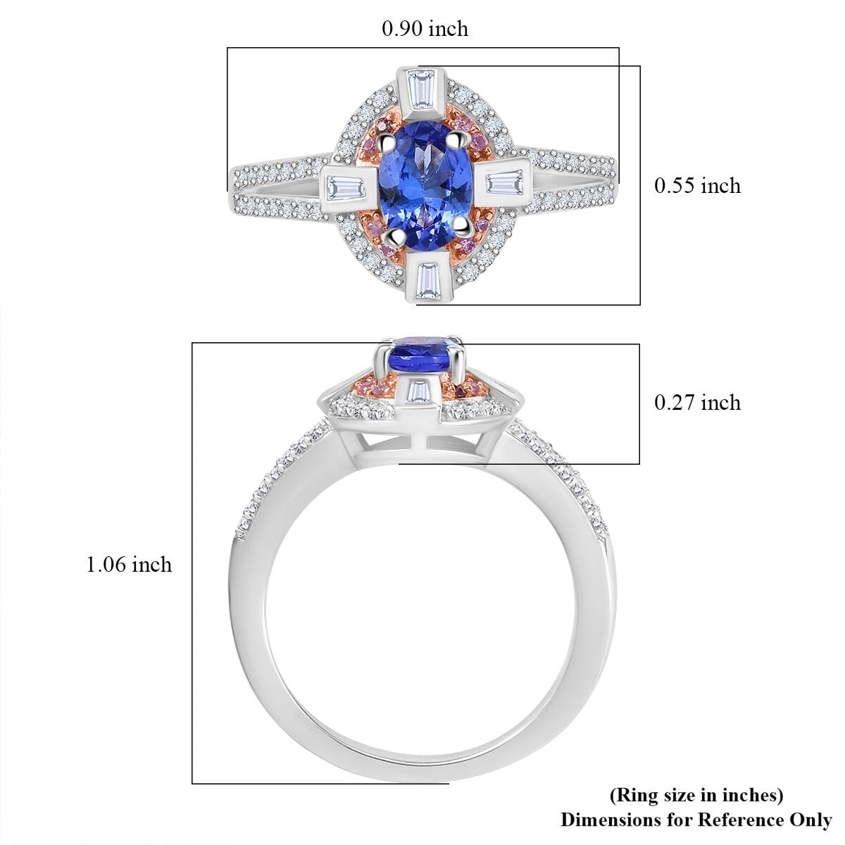 AAA Tanzanite and Multi Gemstone 1.20 ctw Art Deco Ring in 14K Rose Gold and Rhodium Over Sterling Silver (Size 7.0) image number 5