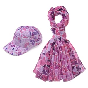 Set of 2, Pink Floral Pattern Scarf and Cap