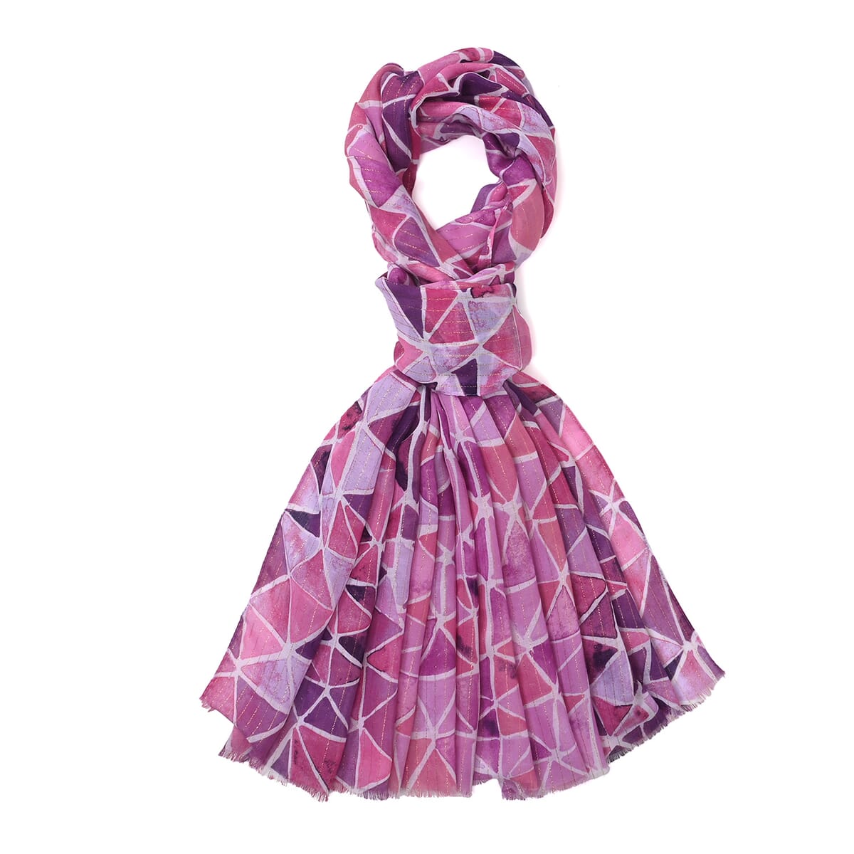 Set of 2, Purple Floral Pattern Scarf (35.4"x70.9") and Cap image number 1