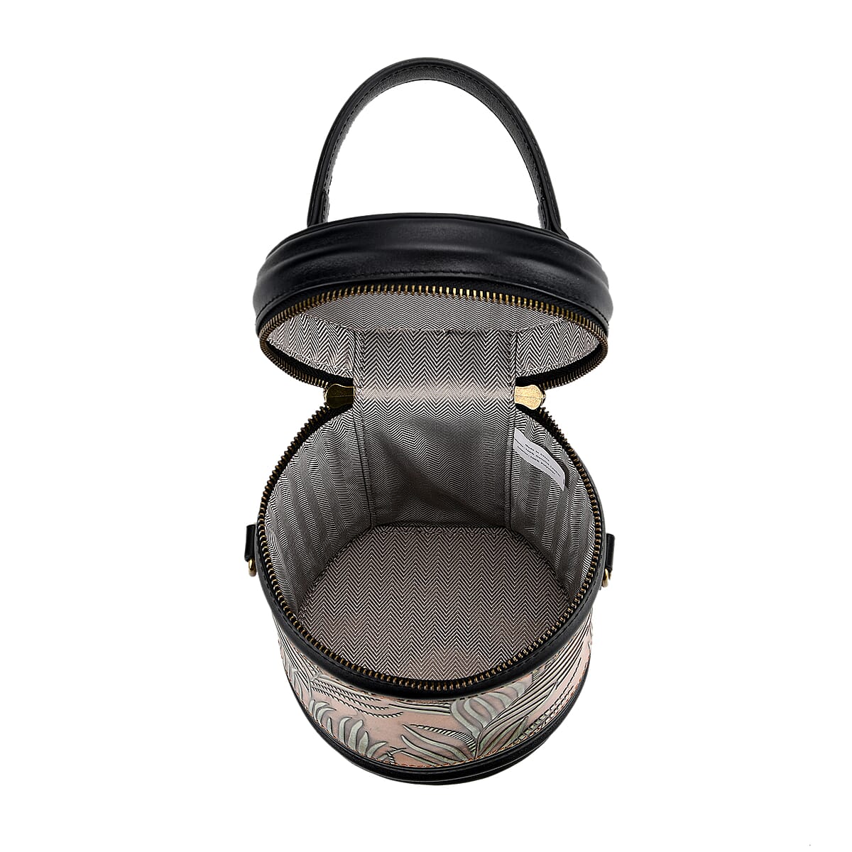 Grand Pelle Navy Areca Palm Leaf Embossed Genuine Leather Cylinder Crossbody Bag with Shoulder Strap image number 5