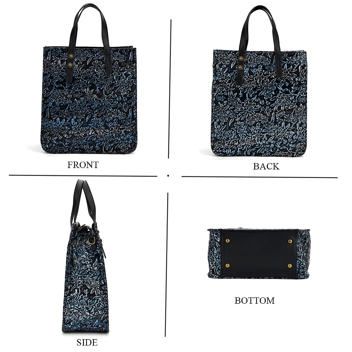 Grand Pelle Navy Plum Blossom Embossed Genuine Leather Rectangular Bag with Shoulder Strap image number 2