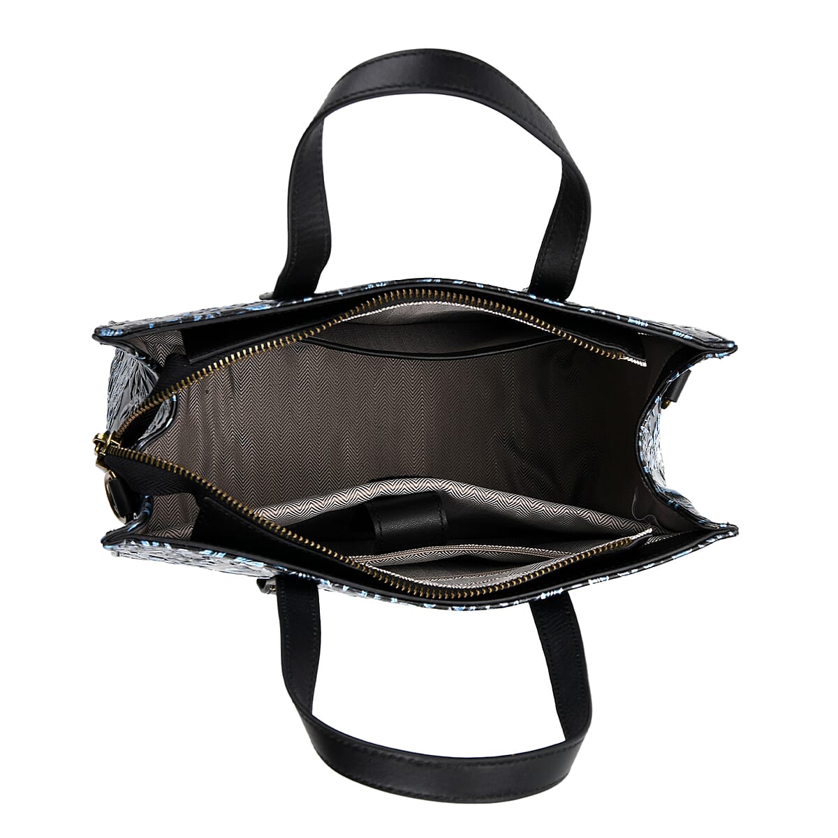 Grand Pelle Navy Plum Blossom Embossed Genuine Leather Rectangular Bag with Shoulder Strap image number 3