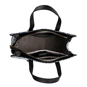 Grand Pelle Navy Plum Blossom Embossed Genuine Leather Rectangular Bag with Shoulder Strap