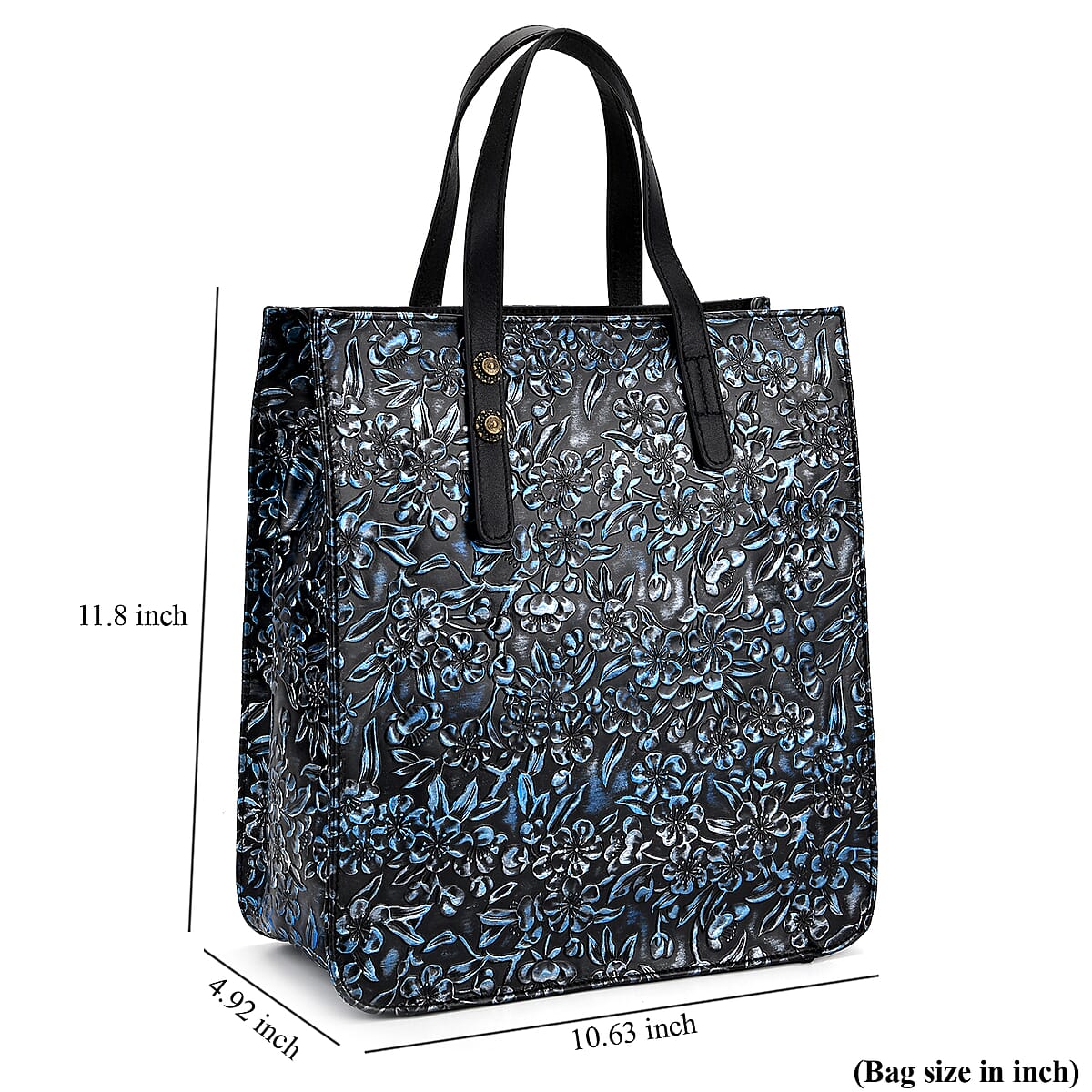 Grand Pelle Navy Plum Blossom Embossed Genuine Leather Rectangular Bag with Shoulder Strap image number 5