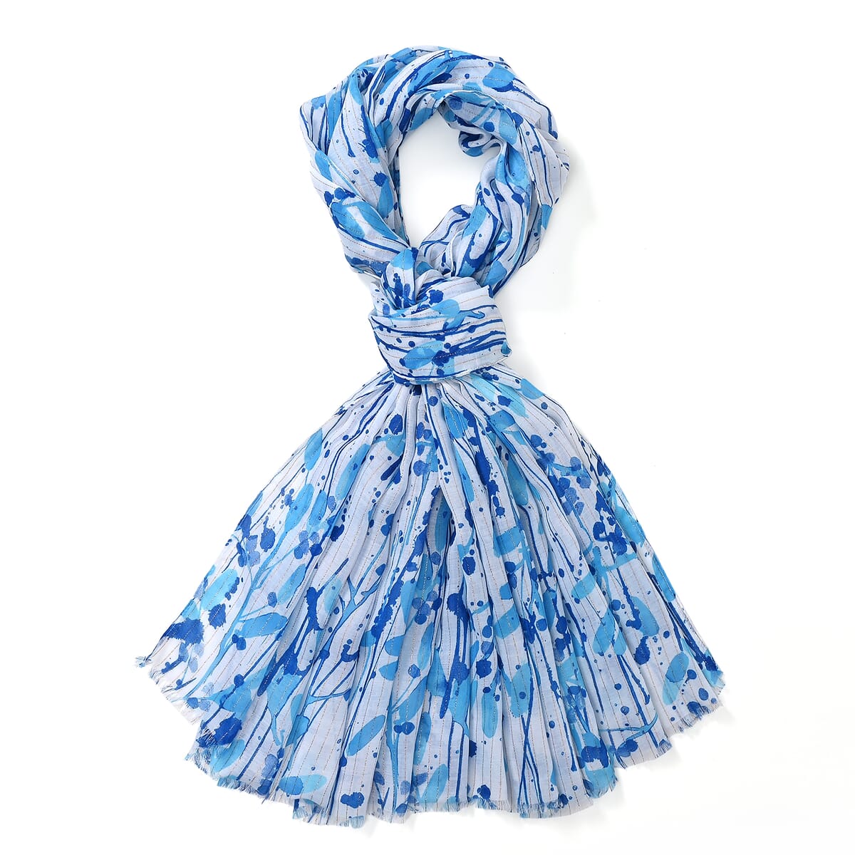 Set of 2, Blue Floral Pattern Scarf and Cap image number 1