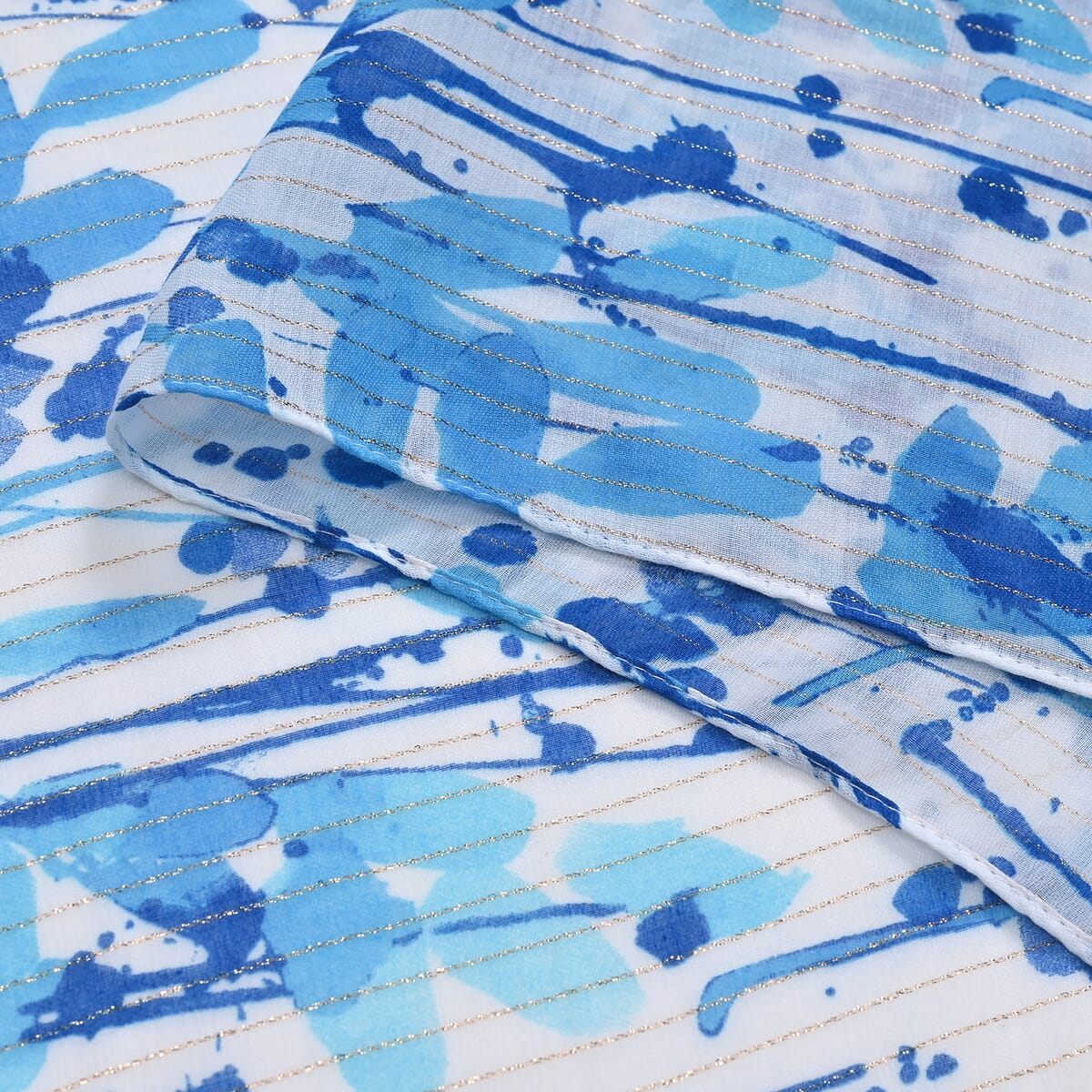 Set of 2, Blue Floral Pattern Scarf and Cap image number 3