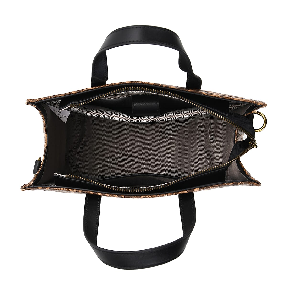 Grand Pelle Black Leaves Embossed Genuine Leather Rectangular Bag with Shoulder Strap image number 3