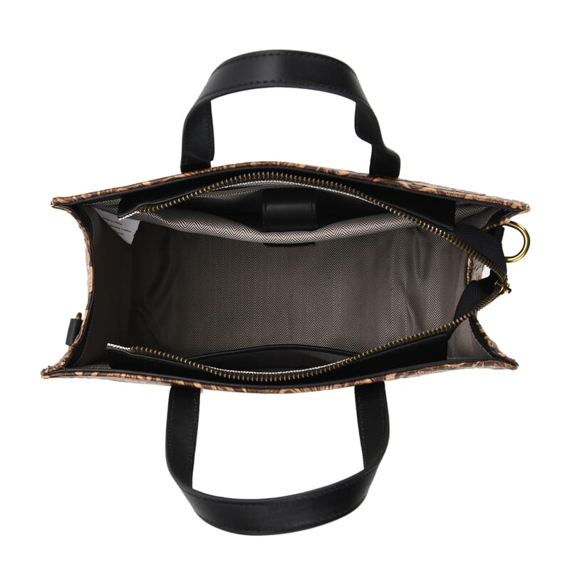 Grand Pelle Black Leaves Embossed Genuine Leather Rectangular Bag with Shoulder Strap