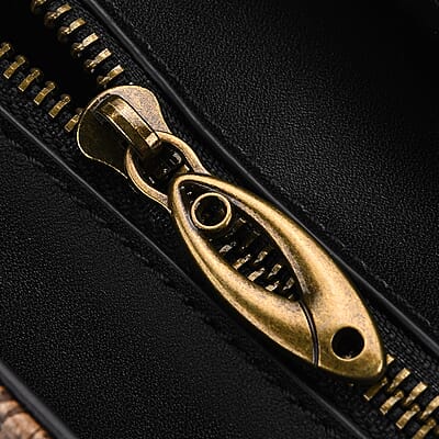 Grand Pelle Black Leaves Embossed Genuine Leather Rectangular Bag with Shoulder Strap