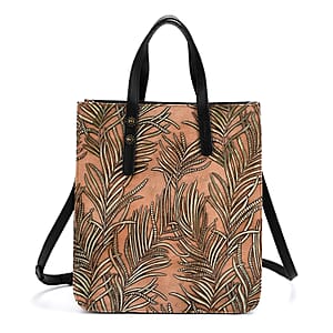 Grand Pelle Black Areca Palm Leaf Embossed Genuine Leather Rectangular Bag with Shoulder Strap