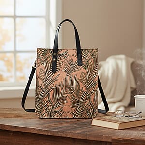 Grand Pelle Black Areca Palm Leaf Embossed Genuine Leather Rectangular Bag with Shoulder Strap