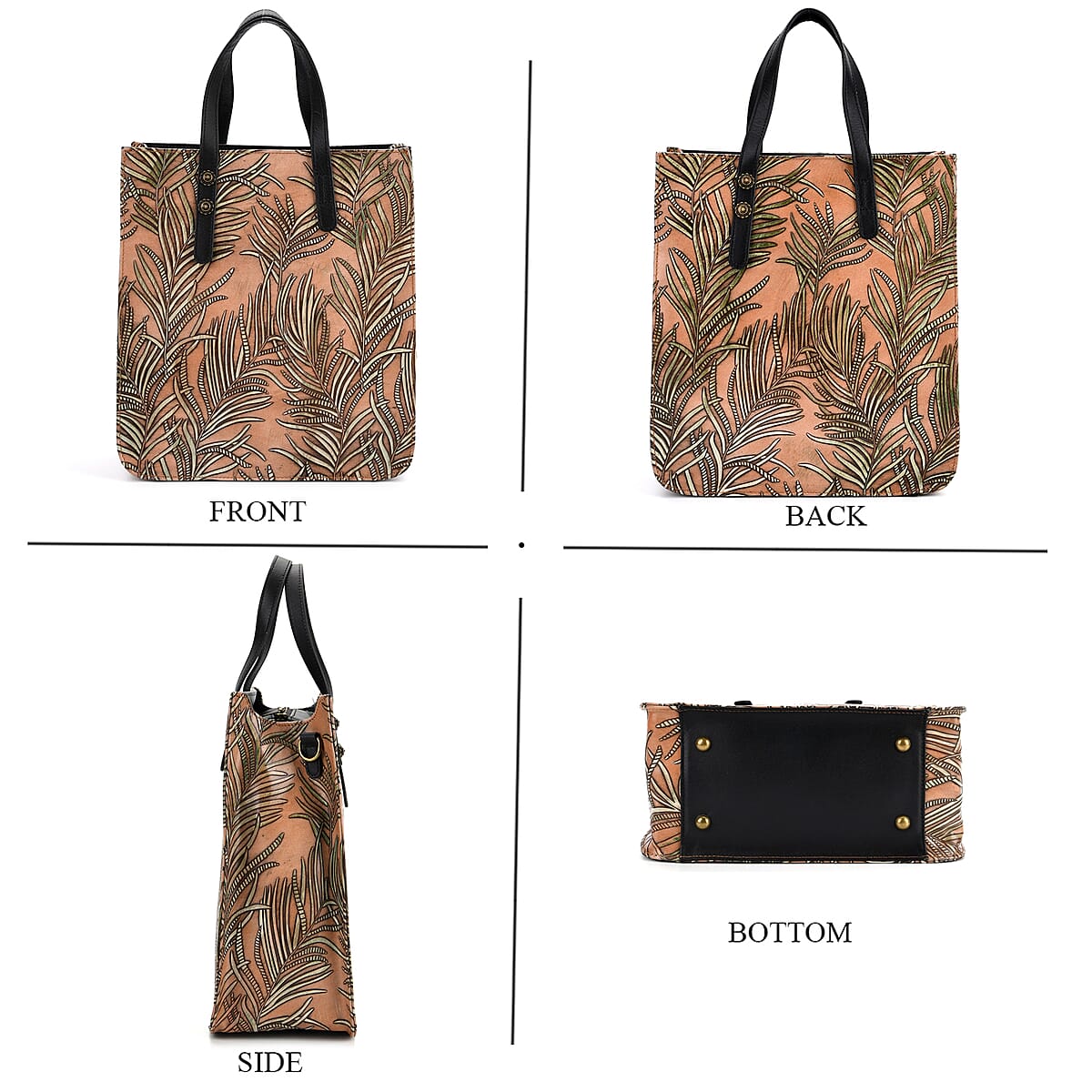 Grand Pelle Black Areca Palm Leaf Embossed Genuine Leather Rectangular Bag with Shoulder Strap image number 2