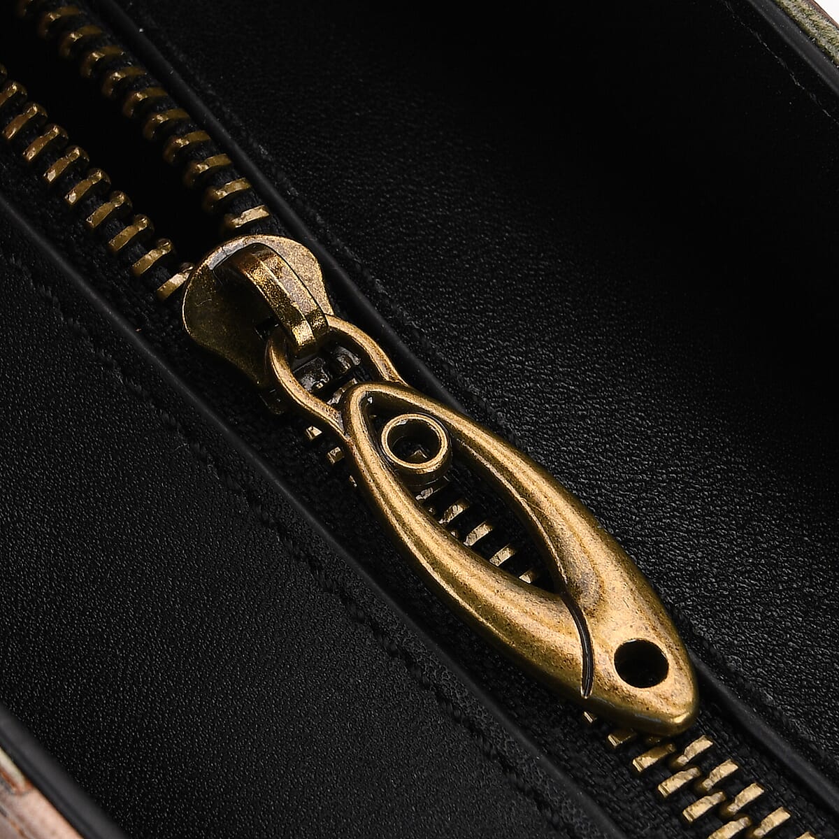 Grand Pelle Black Areca Palm Leaf Embossed Genuine Leather Rectangular Bag with Shoulder Strap image number 4