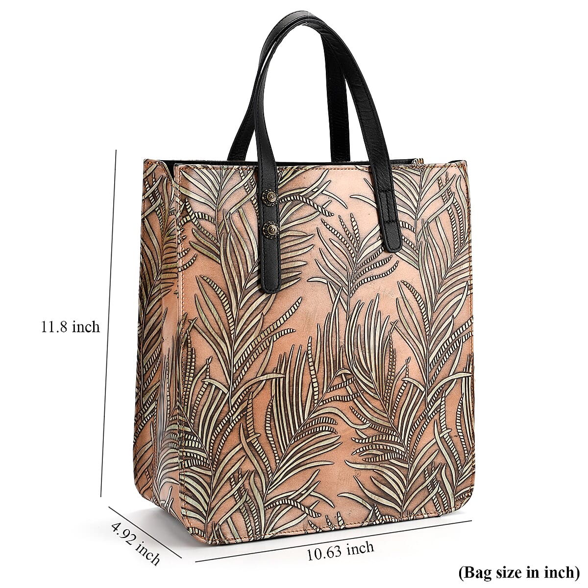 Grand Pelle Black Areca Palm Leaf Embossed Genuine Leather Rectangular Bag with Shoulder Strap image number 5