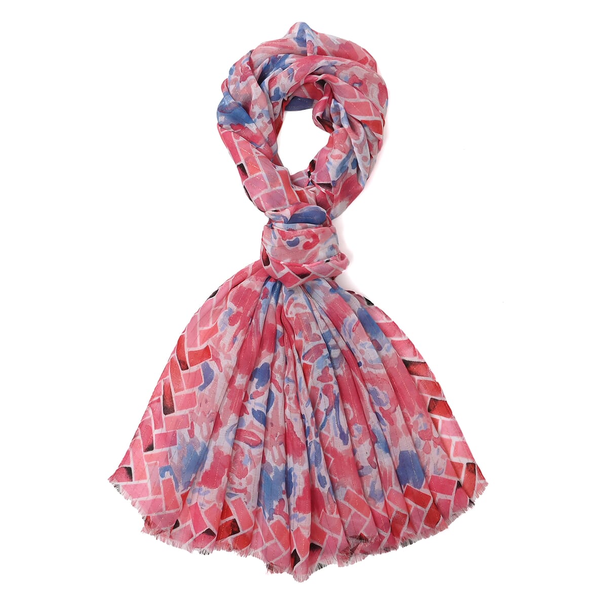 Set of 2, Red Floral Pattern Scarf and Cap image number 1
