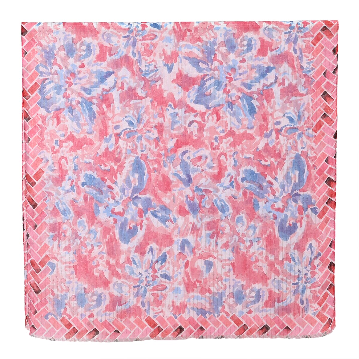 Set of 2, Red Floral Pattern Scarf and Cap image number 2