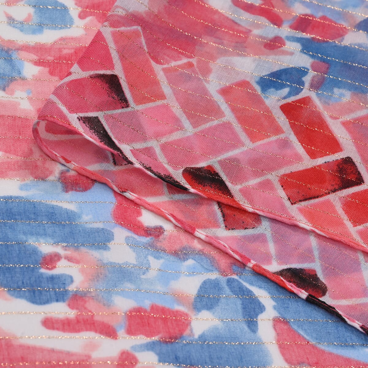 Set of 2, Red Floral Pattern Scarf and Cap image number 3