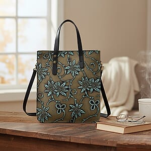 Grand Pelle Black Flower Vine Embossed Genuine Leather Rectangular Bag with Shoulder Strap