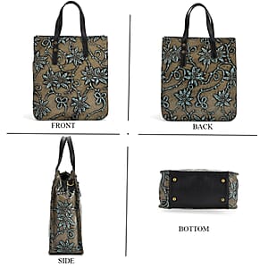 Grand Pelle Black Flower Vine Embossed Genuine Leather Rectangular Bag with Shoulder Strap