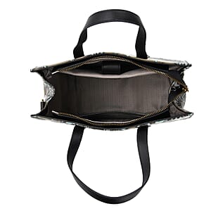 Grand Pelle Black Flower Vine Embossed Genuine Leather Rectangular Bag with Shoulder Strap