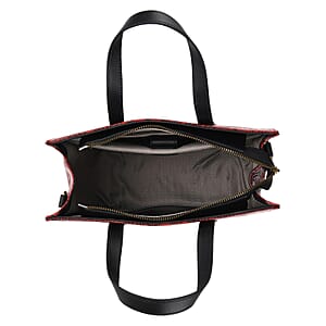 Grand Pelle Red Flower Embossed Genuine Leather Rectangular Bag with Shoulder Strap