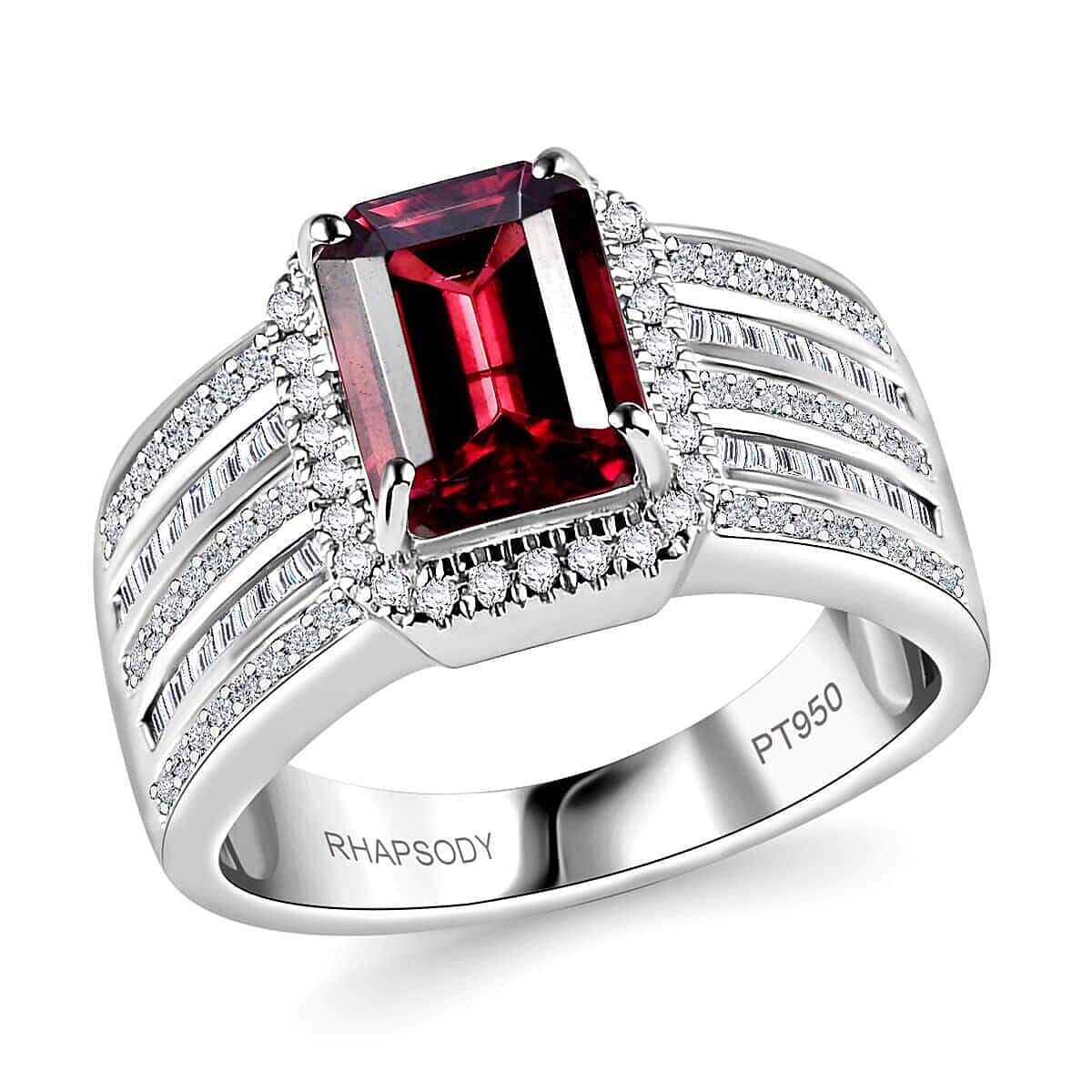 Rhapsody AAAA Ouro Fino Rubellite and E-F VS2 Diamond 3.30 ctw Ring in 950 Platinum (Size 8.5) 10.70 Grams image number 0