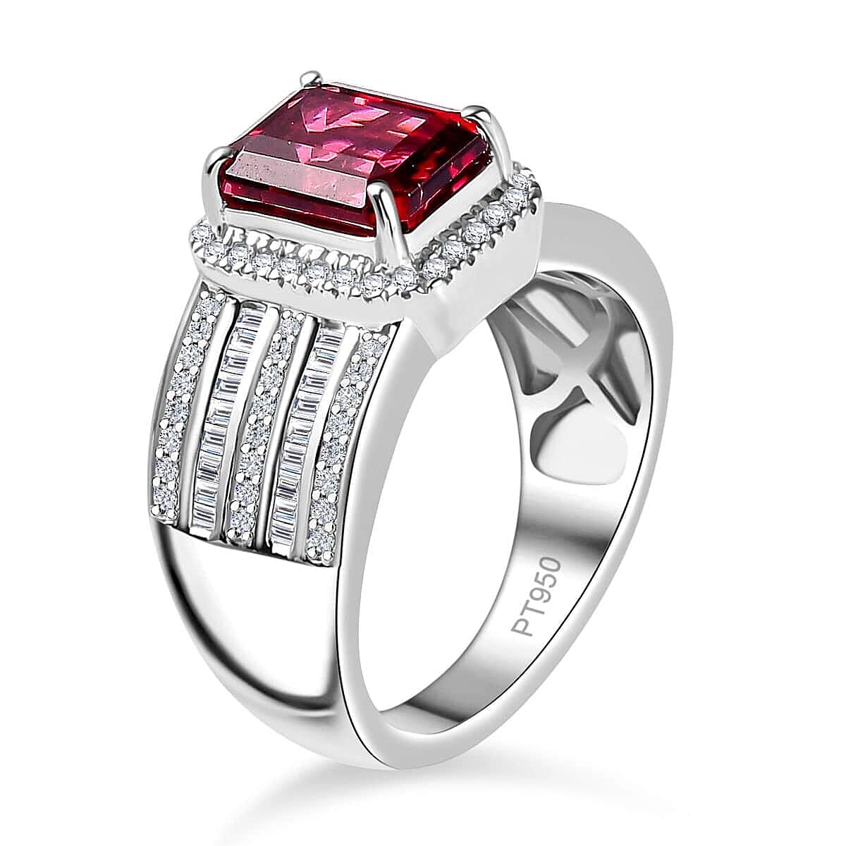 Rhapsody AAAA Ouro Fino Rubellite and E-F VS2 Diamond 3.30 ctw Ring in 950 Platinum (Size 8.5) 10.70 Grams image number 3