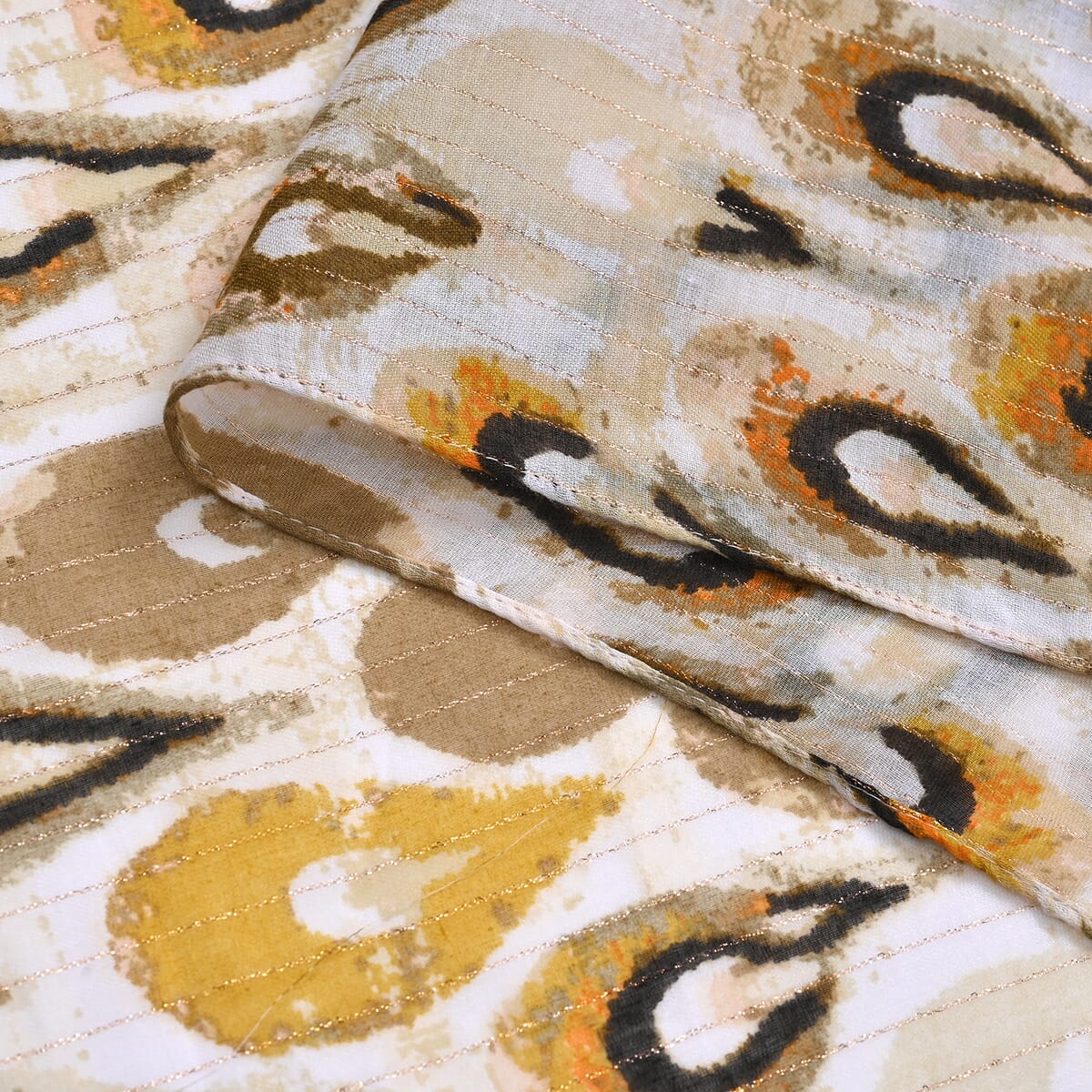 Set of 2, Yellow Floral Pattern Scarf and Cap image number 3
