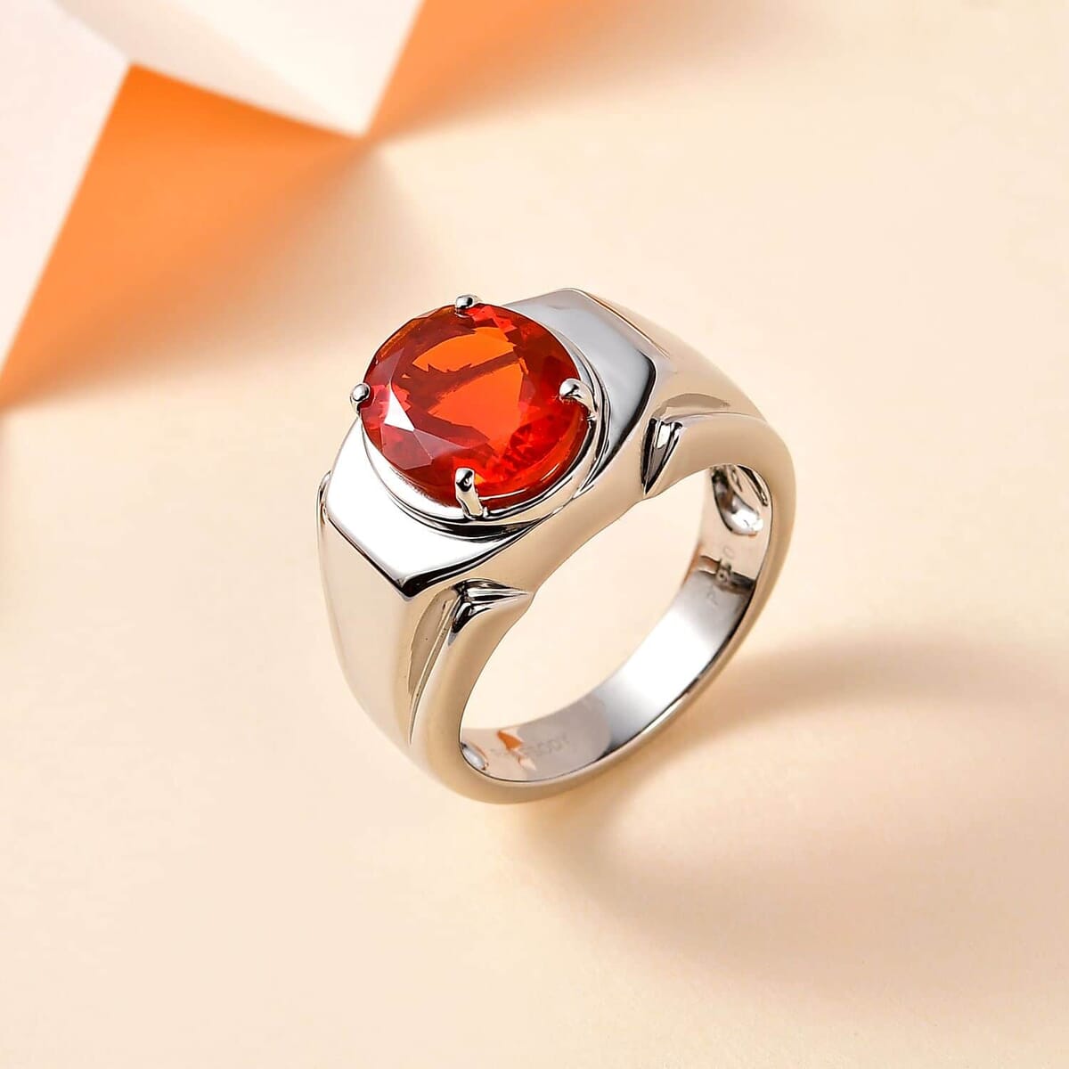Rhapsody 950 Platinum AAAA Mexican Fire Opal 2.95 ctw Ring (Size 9.5) 15.75 Grams image number 1