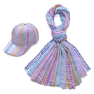 Set of 2, Purple Floral Pattern Scarf and Cap