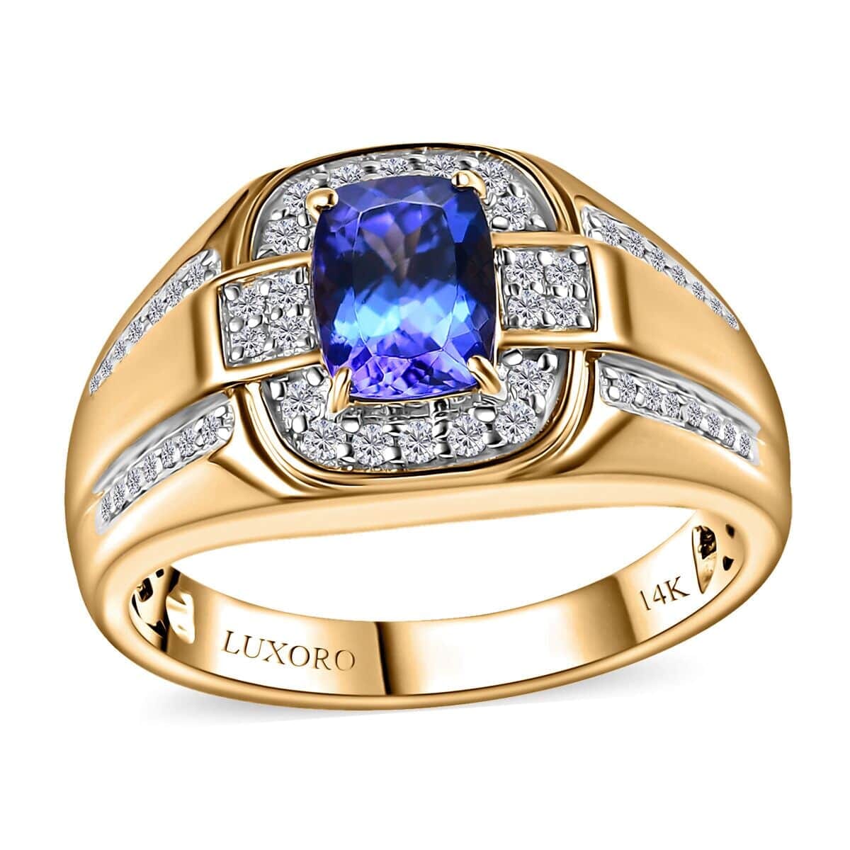 Luxoro AAA Tanzanite and G-H I2 Diamond 1.90 ctw Men's Ring in 14K Yellow Gold (Size 9.5) 7.80 Grams image number 0