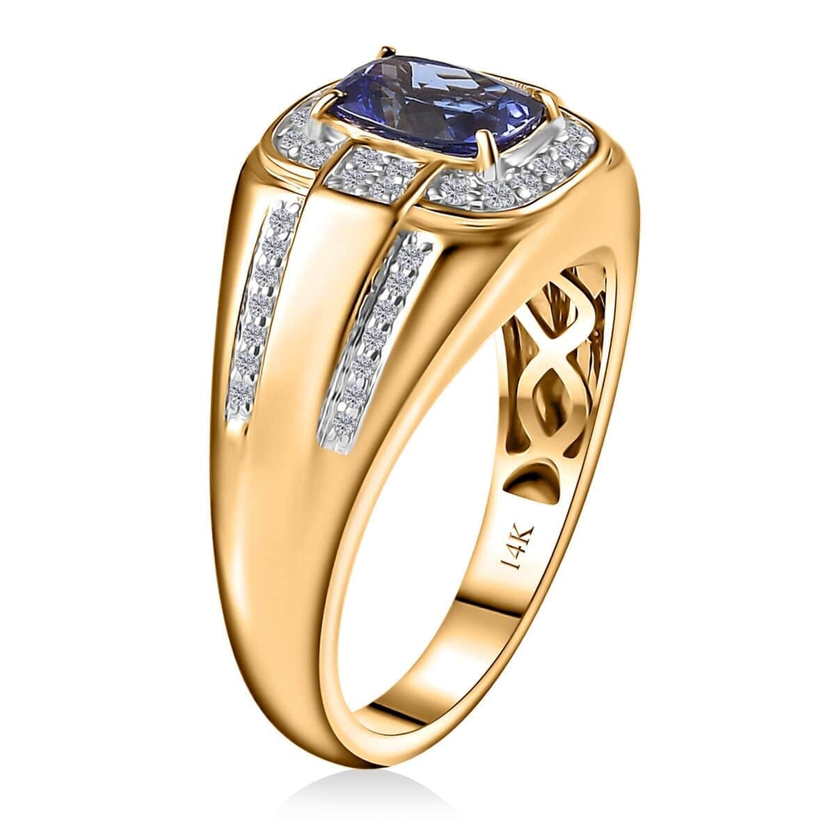 Luxoro AAA Tanzanite and G-H I2 Diamond 1.90 ctw Men's Ring in 14K Yellow Gold (Size 10.5) 7.80 Grams image number 3