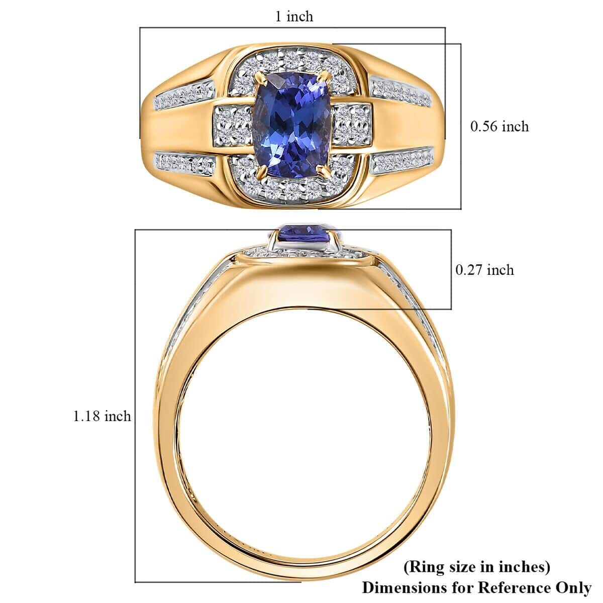 Luxoro AAA Tanzanite and G-H I2 Diamond 1.90 ctw Men's Ring in 14K Yellow Gold (Size 10.5) 7.80 Grams image number 5