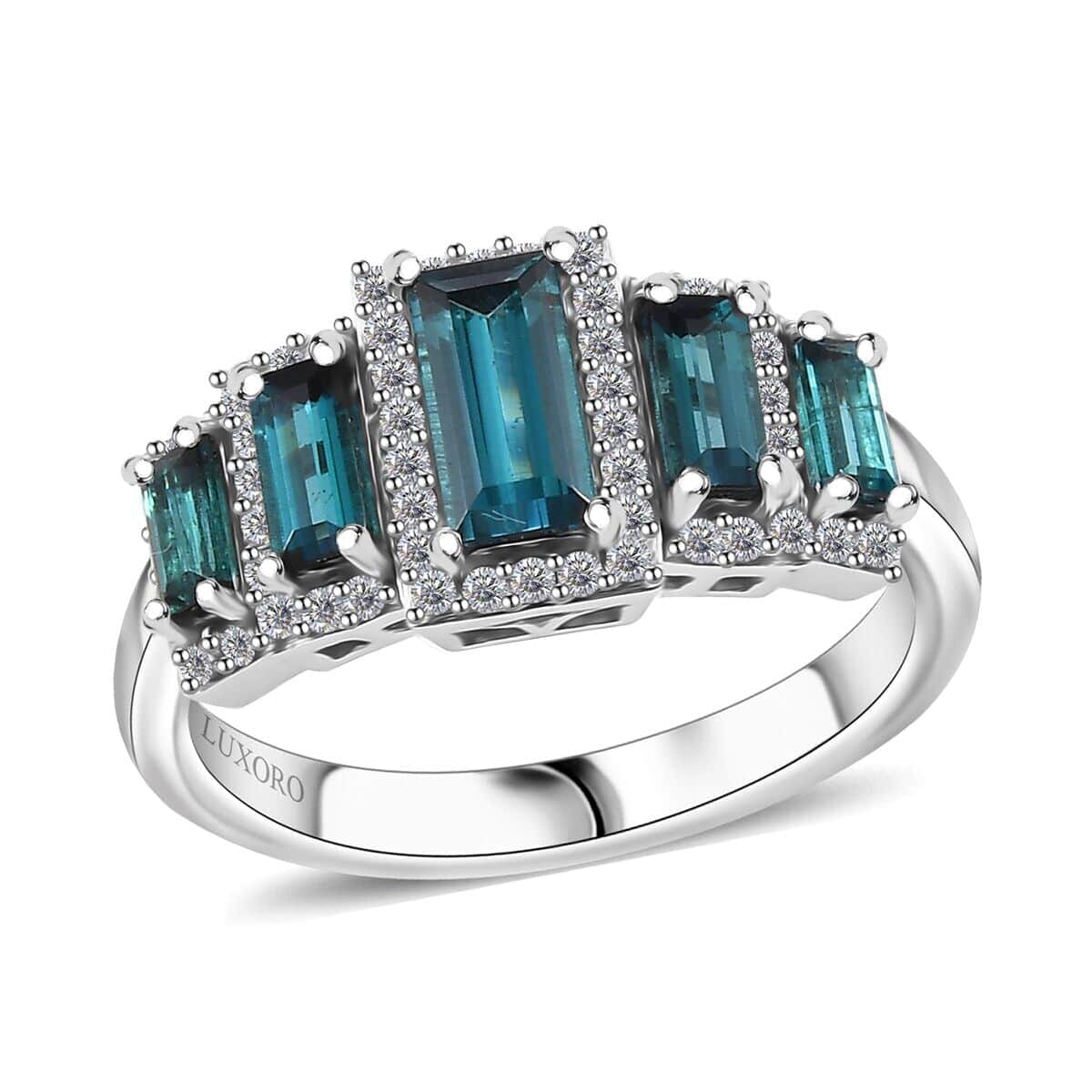 Luxoro AAA Monte Belo Indicolite and G-H I2 White Diamond 1.65 ctw Ring in 14K White Gold (Size 8.5) 5 Grams image number 0