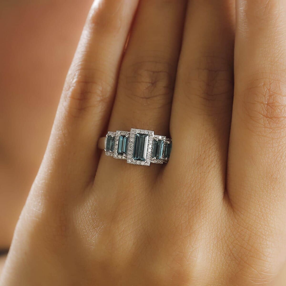 Luxoro AAA Monte Belo Indicolite and G-H I2 White Diamond 1.65 ctw Ring in 14K White Gold (Size 8.5) 5 Grams image number 2