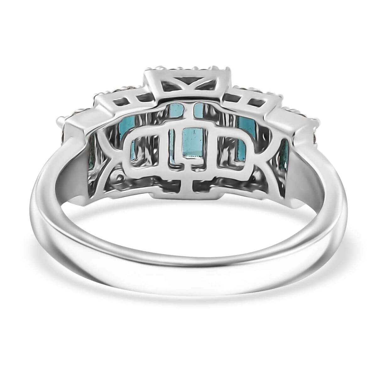 Luxoro AAA Monte Belo Indicolite and G-H I2 White Diamond 1.65 ctw Ring in 14K White Gold (Size 8.5) 5 Grams image number 4