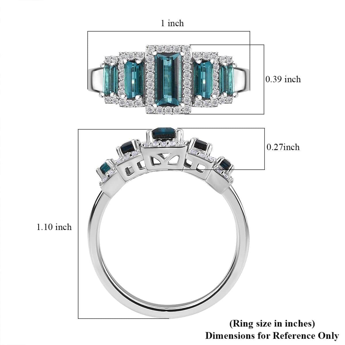 Luxoro AAA Monte Belo Indicolite and G-H I2 White Diamond 1.65 ctw Ring in 14K White Gold (Size 8.5) 5 Grams image number 5