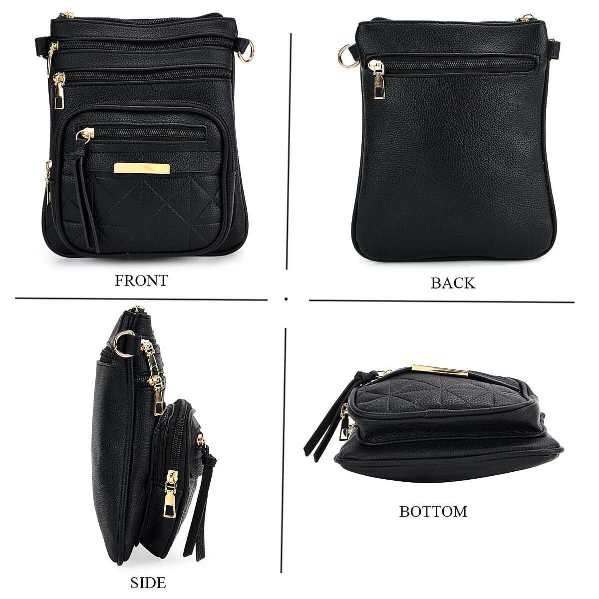 Black Multiple Pockets Faux Leather Crossbody Bag with Shoulder Strap image number 2