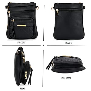 Black Multiple Pockets Faux Leather Crossbody Bag with Shoulder Strap