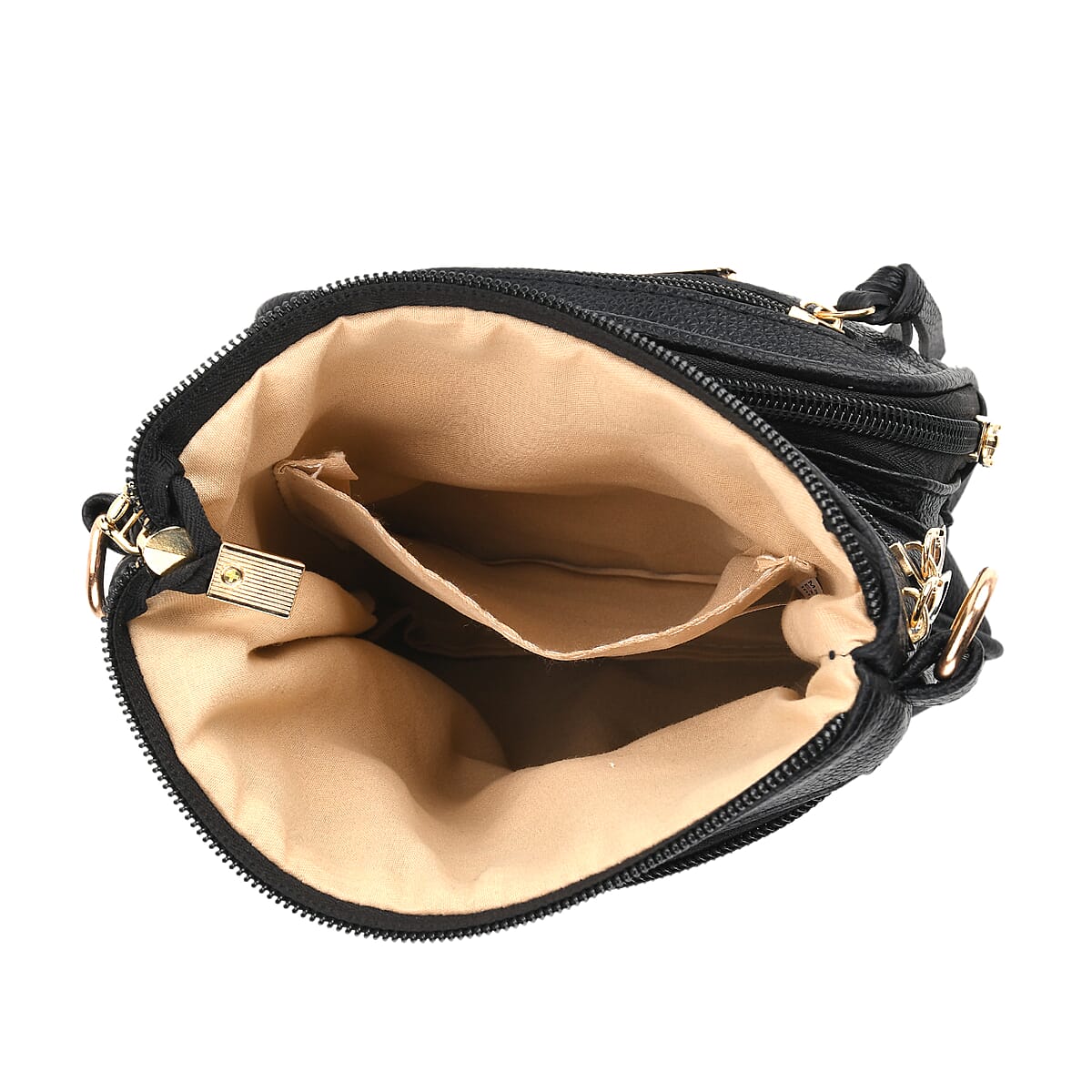 Black Multiple Pockets Faux Leather Crossbody Bag with Shoulder Strap image number 3