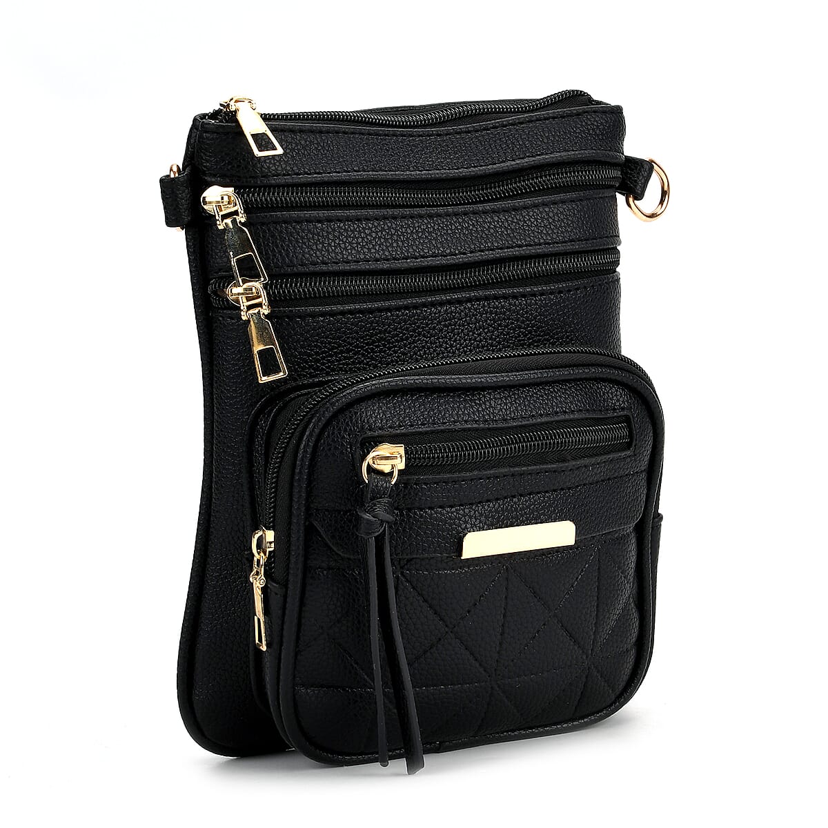 Black Multiple Pockets Faux Leather Crossbody Bag with Shoulder Strap image number 5