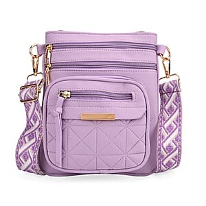 Purple Multiple Pockets Faux Leather Crossbody Bag with Shoulder Strap