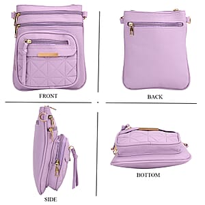 Purple Multiple Pockets Faux Leather Crossbody Bag with Shoulder Strap
