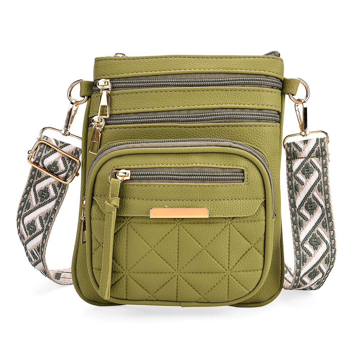 Dark Green Multiple Pockets Faux Leather Crossbody Bag with Shoulder Strap image number 0