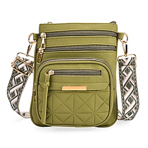 Dark Green Multiple Pockets Faux Leather Crossbody Bag with Shoulder Strap