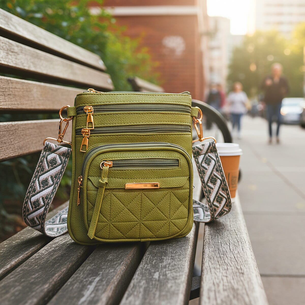 Dark Green Multiple Pockets Faux Leather Crossbody Bag with Shoulder Strap image number 1