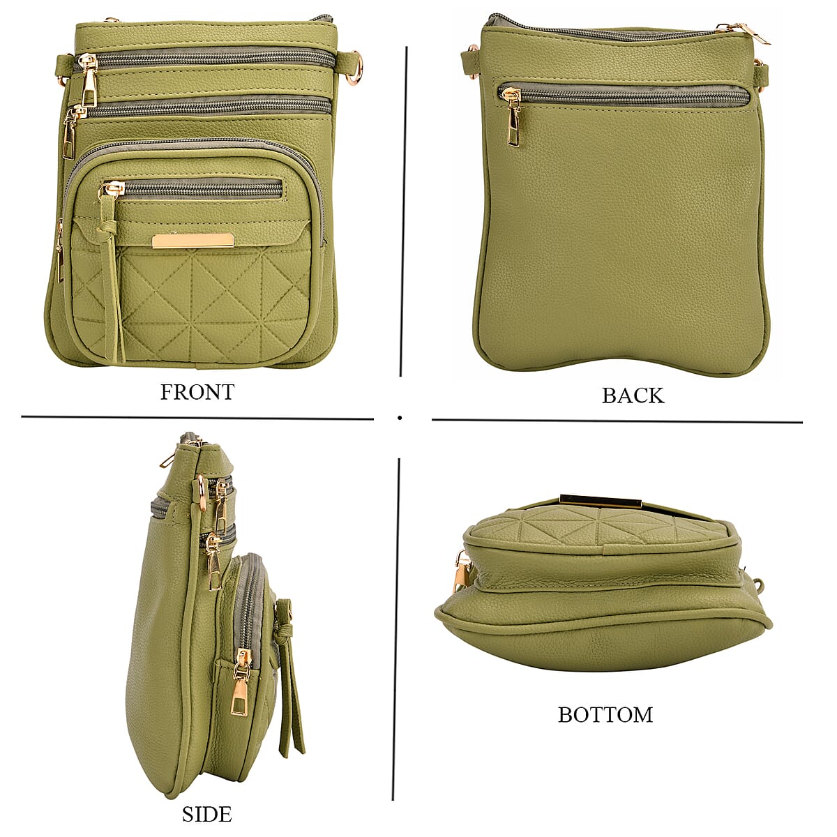 Dark Green Multiple Pockets Faux Leather Crossbody Bag with Shoulder Strap image number 2