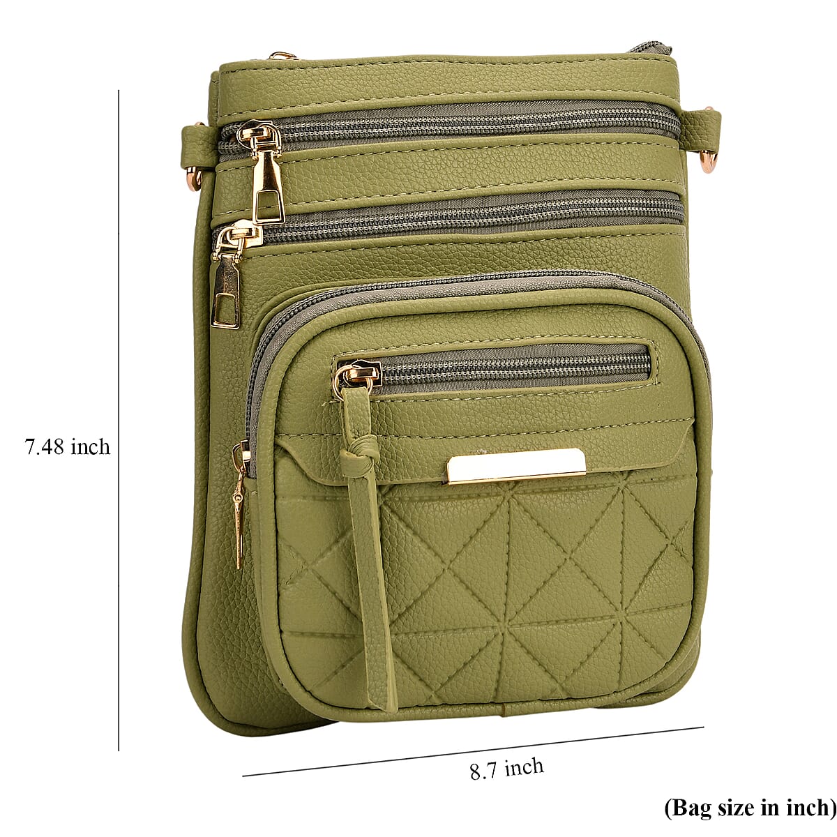 Dark Green Multiple Pockets Faux Leather Crossbody Bag with Shoulder Strap image number 5